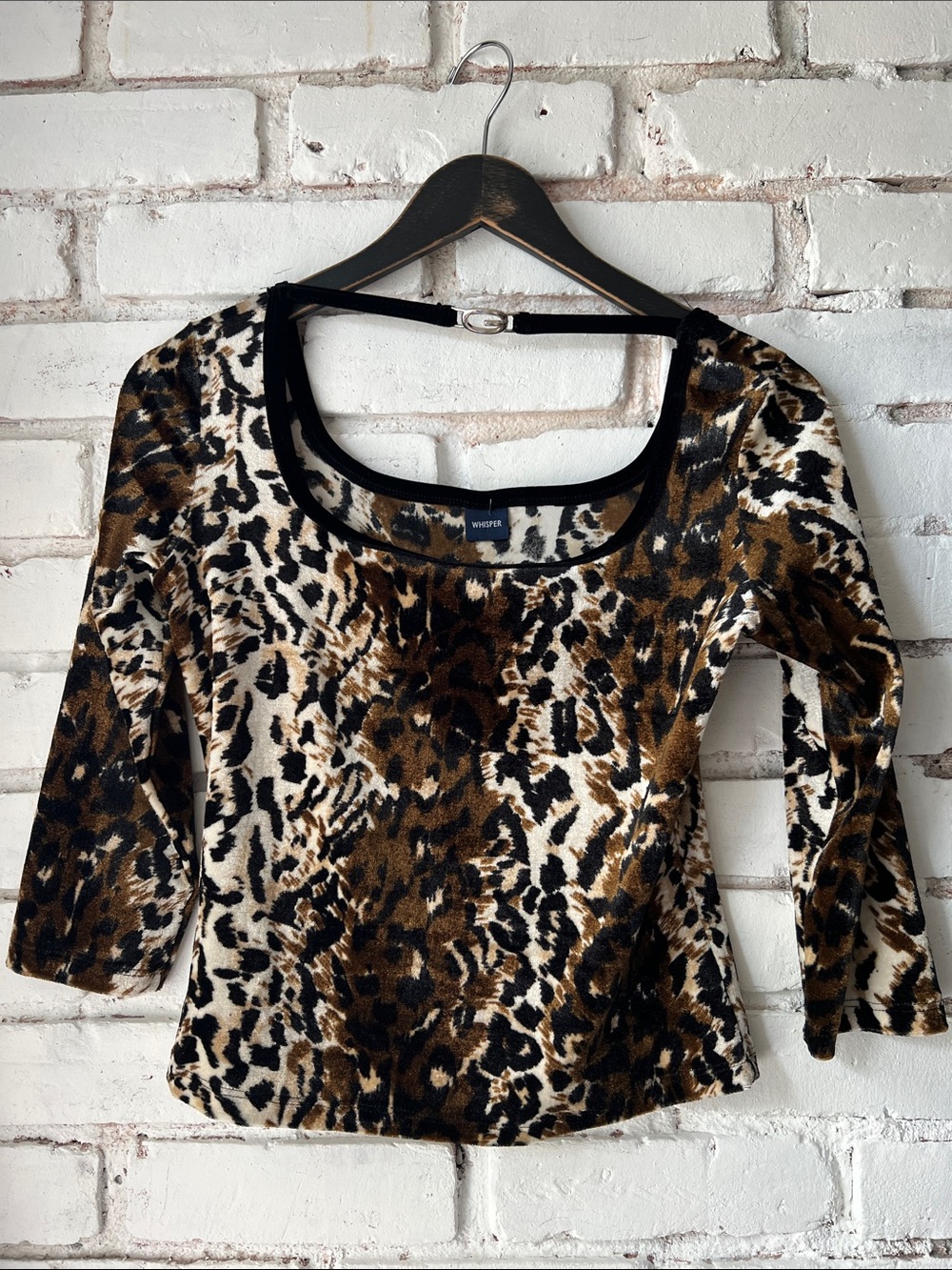 Leopard Print Scoop Neck Crop Top in Brown velour velvet